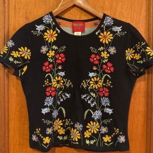 Kenzo Jungle vintage sweater‎ womens Small/Medium floral cotton knit y2k 90s